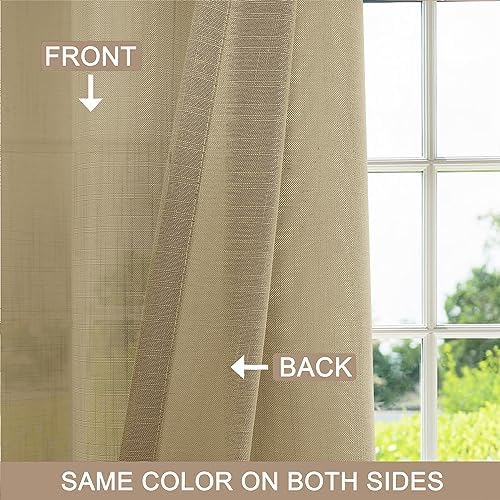 Fcosie Beige Linen Textured Drapes 120 Inches Long Grommet Top Curtain