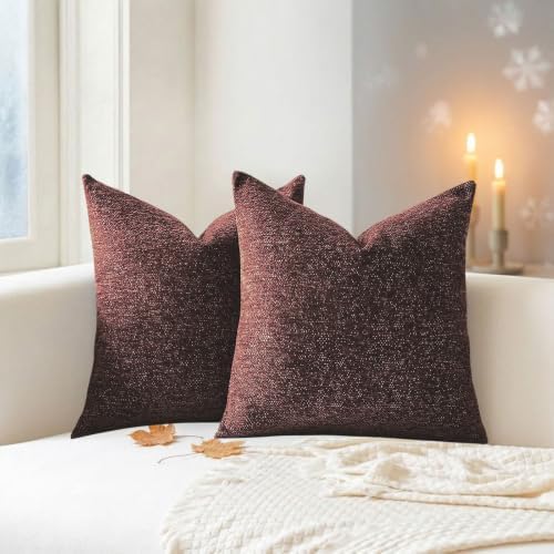 VOIR Burgundy Chenille Pillow Covers 18x18 Inch Set of 2