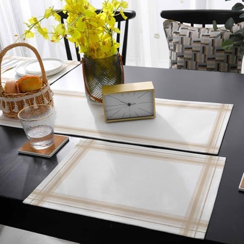 Minimalist Table Runner and Placemats Set of 4 Stripe Yellow White