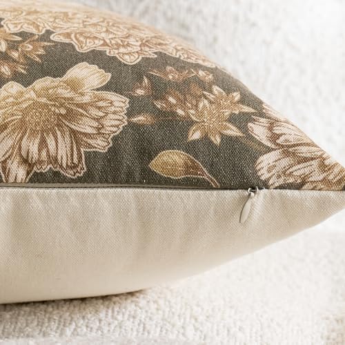Floral Green Vintage Pillow Covers 22x22 Inch Set of 2 Farmhouse Block