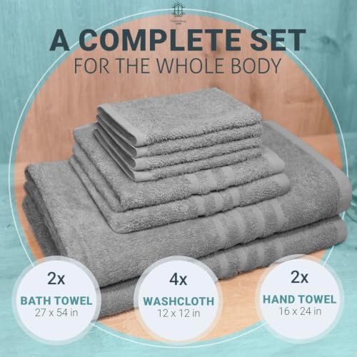 CORE 8-Piece Cotton Towel Set for Bathroom | Value Pack, Soft