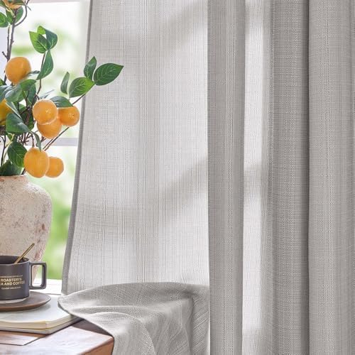 jinchan Grey Linen Textured Curtains 63 Inch Length 2 Panels for