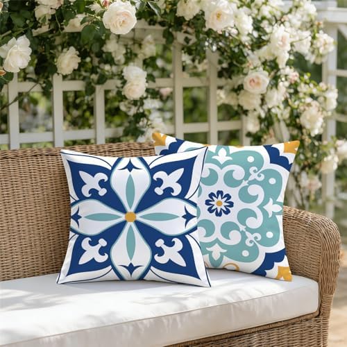 Outdoor Waterproof Throw Pillow Covers 18x18 Set of 4 Floral Boho