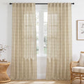 RYB HOME Rustic Linen Blend Gingham Curtains for Living Room 84 Inch
