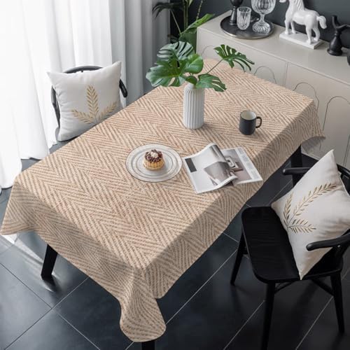 Beige Burlap Texture Table Cloth Waterproof Tablecloths, Farmhouse