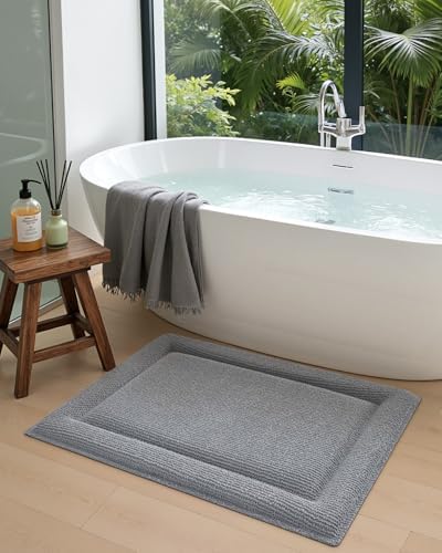 DEXI Memory Foam Bath Mat 24x17, Thick Chenille Bathroom Rug, Light