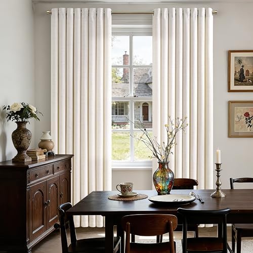 Linen Curtains 90 Inches Long Semi Sheer Ivory for Living Room