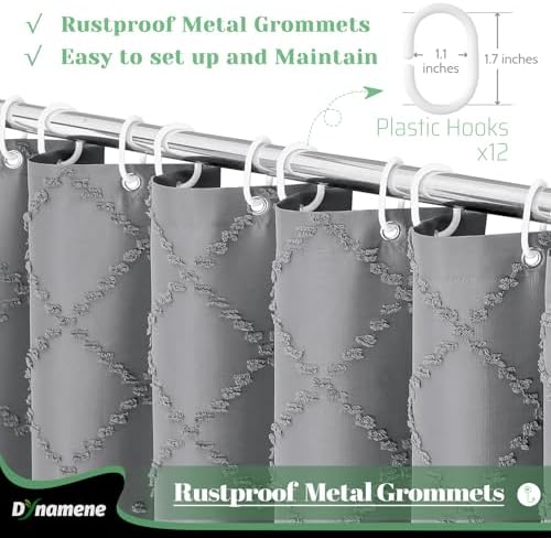Dynamene Boho Farmhouse Fabric Shower Curtain Tufted Geometric 72x72