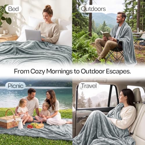 Soft Fleece Blanket for Bed Queen Size Cool Grey (90x90 Inch)