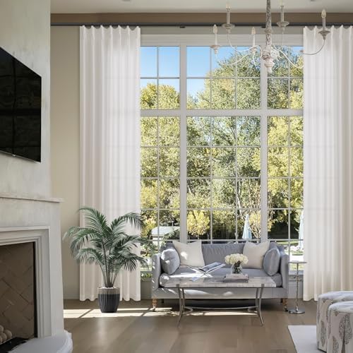Extra Long Pinch Pleated Natural Cream Ivory Linen Curtains 120 Inches