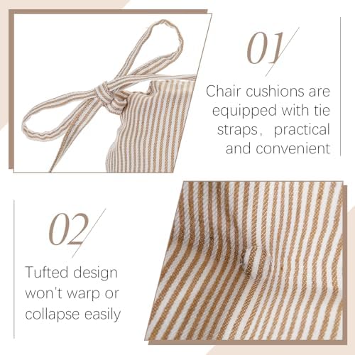 Geetery Khaki and White Stripe Chair Cushions Set of 4 with Ties