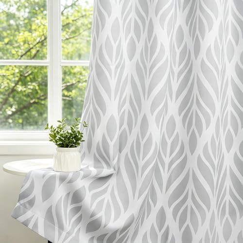Gray Leaf Patterned Blackout Curtains for Living Room 63 Inch Length 2