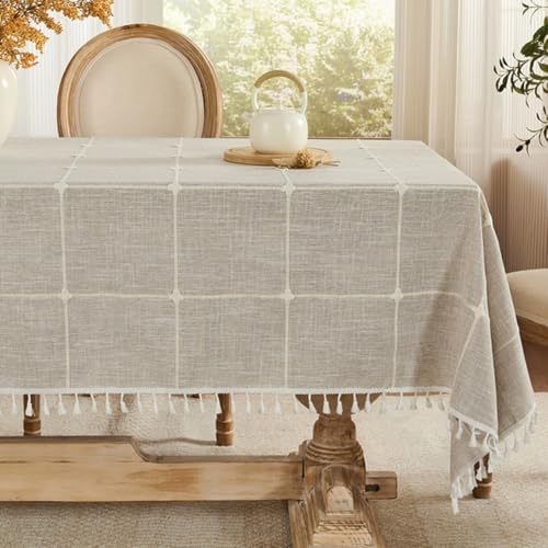 Beydodo Table Cloth Covers Round 70 inch, Linen Look with Embroidered