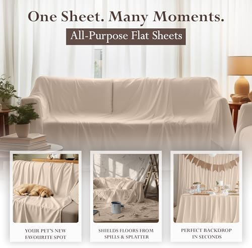 Queen Size Flat Sheet Only, Ultra Soft & Breathable Hotel Sheets