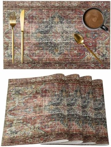 Placemats Set of 8, Boho Vintage Woven Placemat, Linen Place Mats for