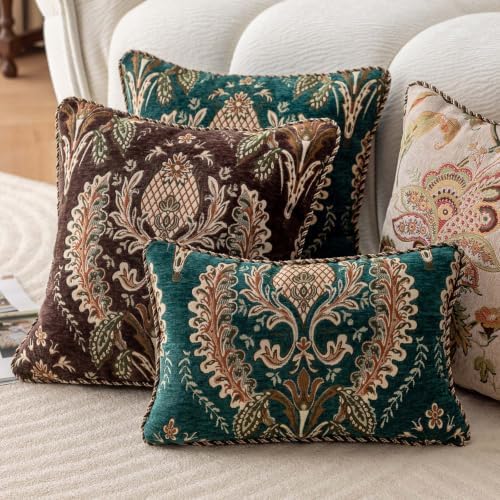 Embroidered Throw Pillow Cover 20x20 3D Chenille Baroque Damask