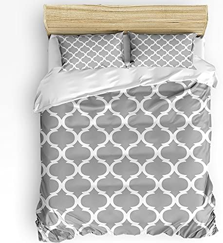 Duvet Cover Set Full, Rustic Morocco Lattice Pattern 3 Piece Bedding