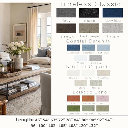 Taupe Back Tab Linen Blackout Curtains for Living Room 52x63 Inches