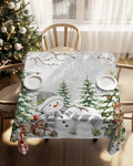 Snowman Christmas Trees Waterproof Tablecloth Square Washable Table