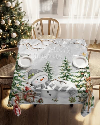 Snowman Christmas Trees Waterproof Tablecloth Square Washable Table