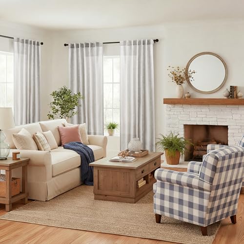 decorUhome Linen Semi Sheer Curtains 63 Inch Long, 2 Panels Light
