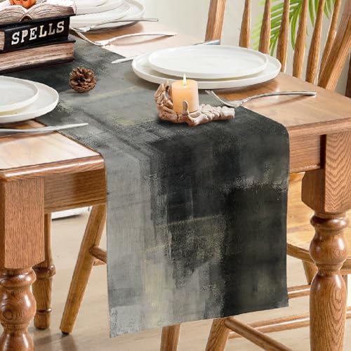 Black Grey Watercolor Table Runner 72 Inches Long (13"x72")