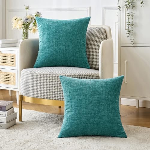 MIULEE Soft Chenille Throw Pillow Covers Teal 20x20 Inch Pack of 2