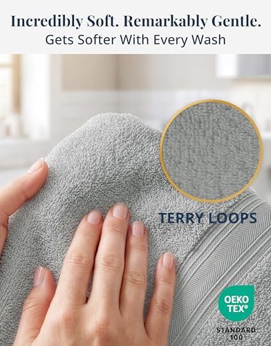 LANE LINEN Hand Towels 100% Cotton 4 Pack Soft Absorbent 16x28 - Grey