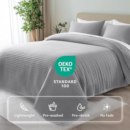 KASENTEX Oversized King Quilt Set 112x106, Soft Washed 3-Layer
