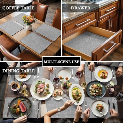 Grey Placemats Set of 8, Cotton Linen Fabric Place Mats, Farmhouse
