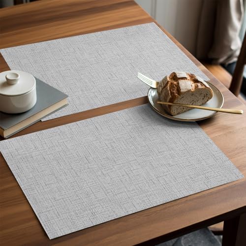 Sliver Gray Solid Placemats Set of 6 Minimalist Cloth Light Gray Linen