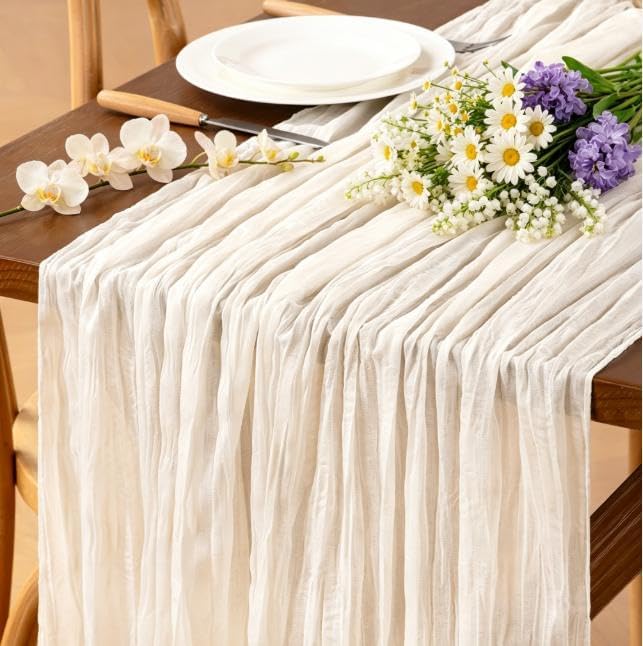 Ivory White Cheesecloth Table Runner Boho Fall Gauze Table Runners