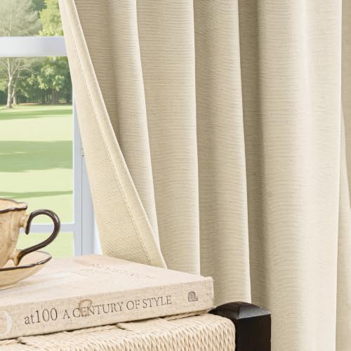Room Darkening Cream Chenille Pleated Curtains 120 Inch Length for