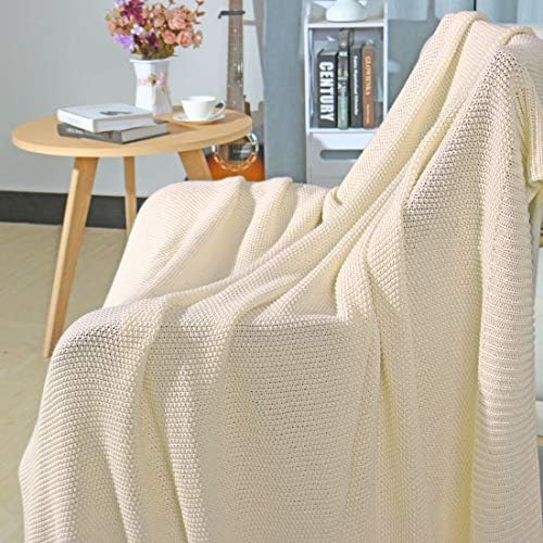 PiccoCasa 100% Cotton Knit Throw Blanket, Beige 50x70
