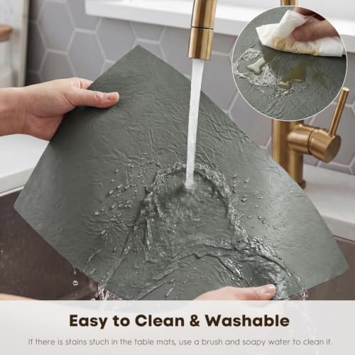 Artoid Mode Grey Faux Leather Placemats Set of 6, 12x18 Inch