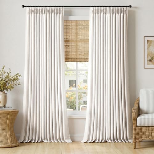 MIULEE Pinch Pleated Thick Linen Curtains 120 Inches Long 2 Panels