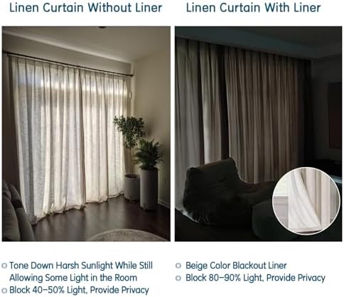LETAU Long Linen Sand Beige Curtains 108 inches, Pinch Pleated Lined