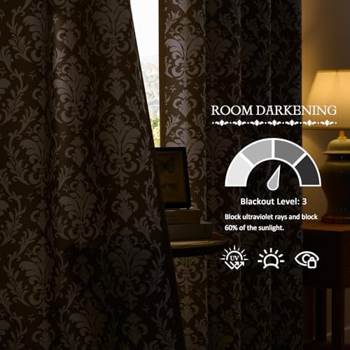 Beige Curtains 84 Inches Long 2 Panels Light Brown Damask Curtains