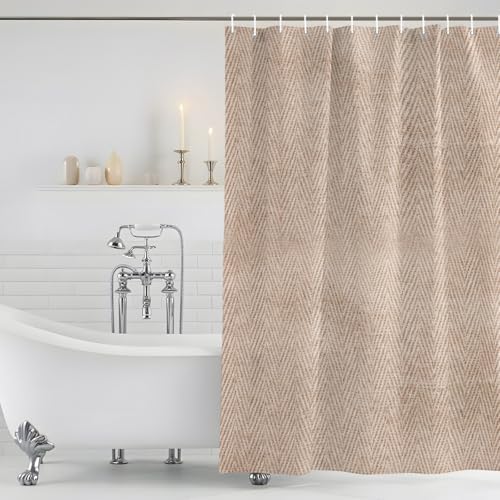 Long Shower Curtains 72" x 84", Beige Burlap Texture Washable Shower
