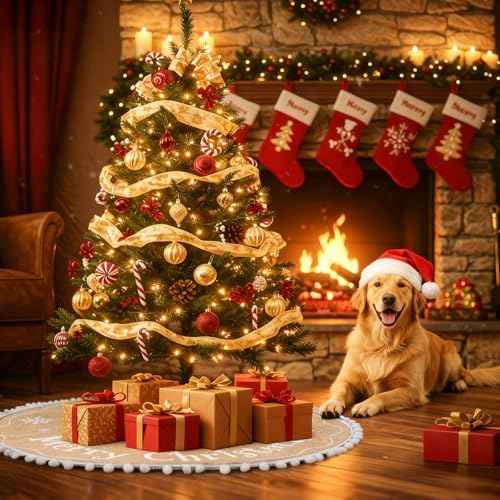 AerWo 24 Inch Burlap Christmas Tree Skirt