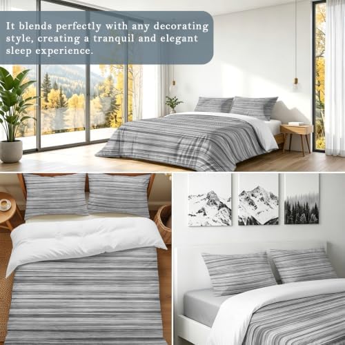 3 Pieces Duvet Cover Queen Bedding Sets Abstract Gray Striped Textured