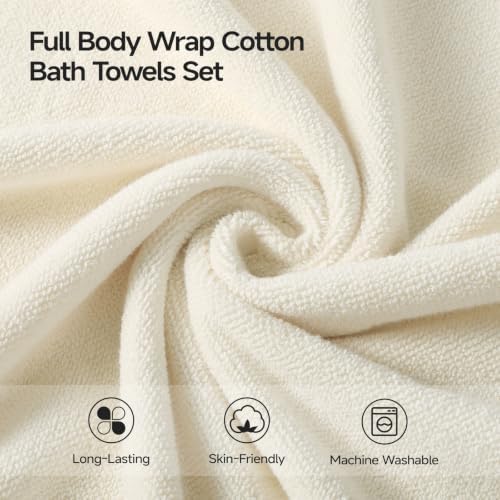 REDKISS 2 Pack 100% Cotton Large Bath Towels 35 x 70 Inches, Ivory