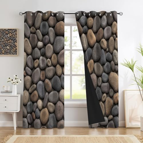 Blackout Pebble Texture Curtains for Bedroom, Gray Curtains 63 Inch