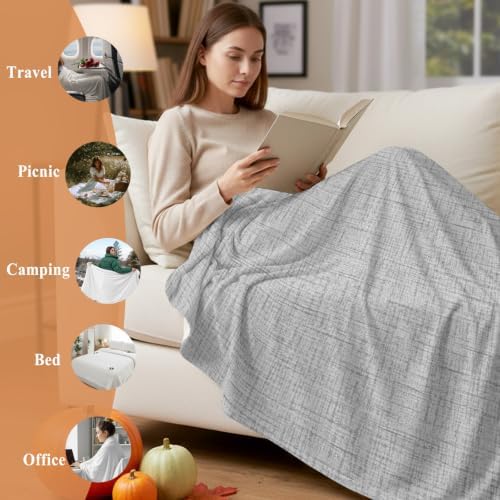Flannel Fleece Blanket 60" x 80", Grey Microfiber Cozy Soft Throws for