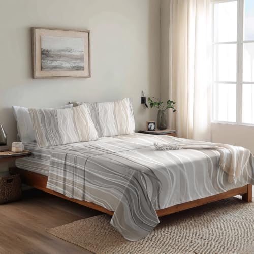 Batmerry Abstract Neutral Tones Queen Sheet Set–4 Piece Microfiber