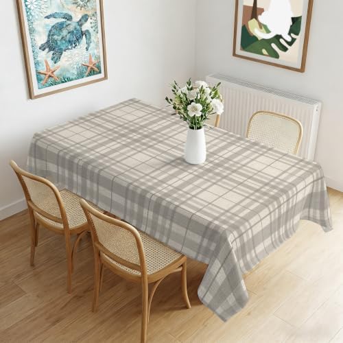 Minimalist Gray Stripe on Beige Waterproof Tablecloth Rectangle