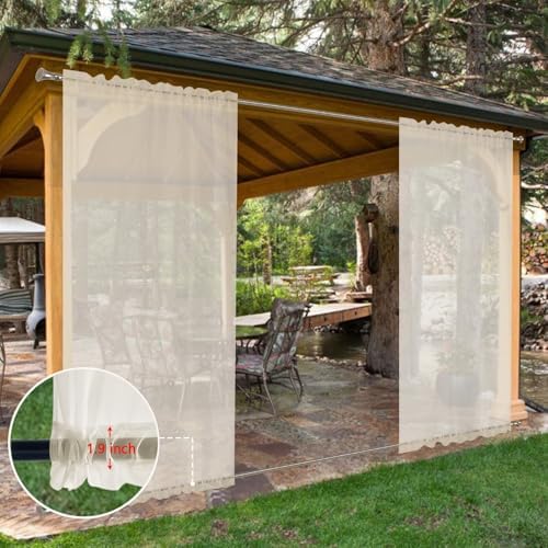 SpaceDresser Waterproof Outdoor Sheer Curtains for Patio - 2 Panels