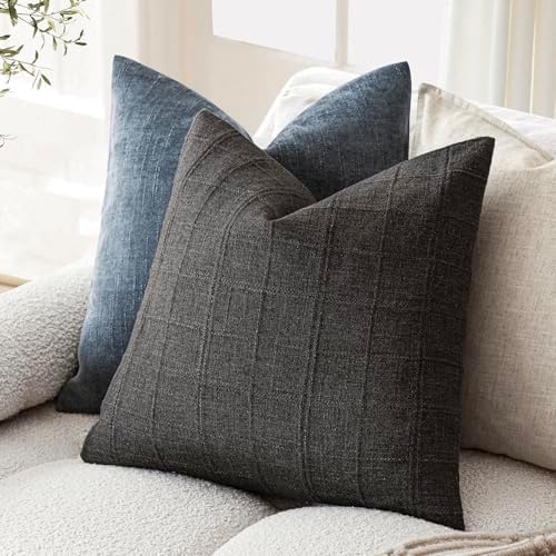 Foindtower Boho Linen Check Decorative Throw Pillow Covers 22×22
