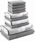 Superior Cotton Marble Jaquard Rope Border Bath Towel Set, 10 Piece