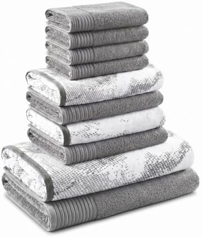 Superior Cotton Marble Jaquard Rope Border Bath Towel Set, 10 Piece